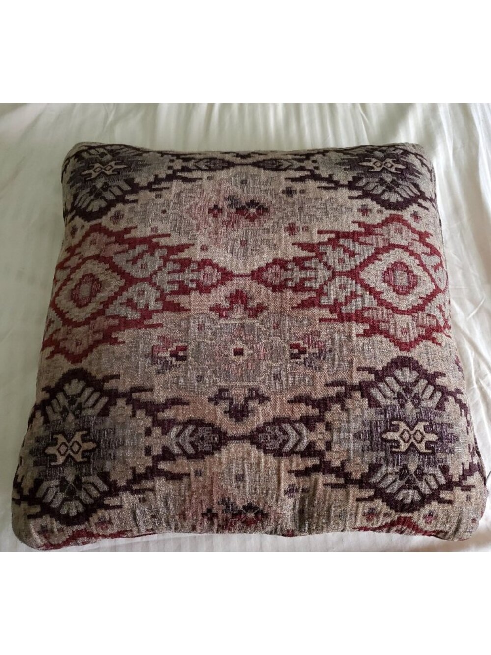 2 VTG Turkish Kilim Ethnic Cotton Pillow Covers Medallion Taupe Beige EUC Decor